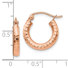 10K Rose Gold Polished Lightweight Small Diamond-cut Tube Hoop Earrings