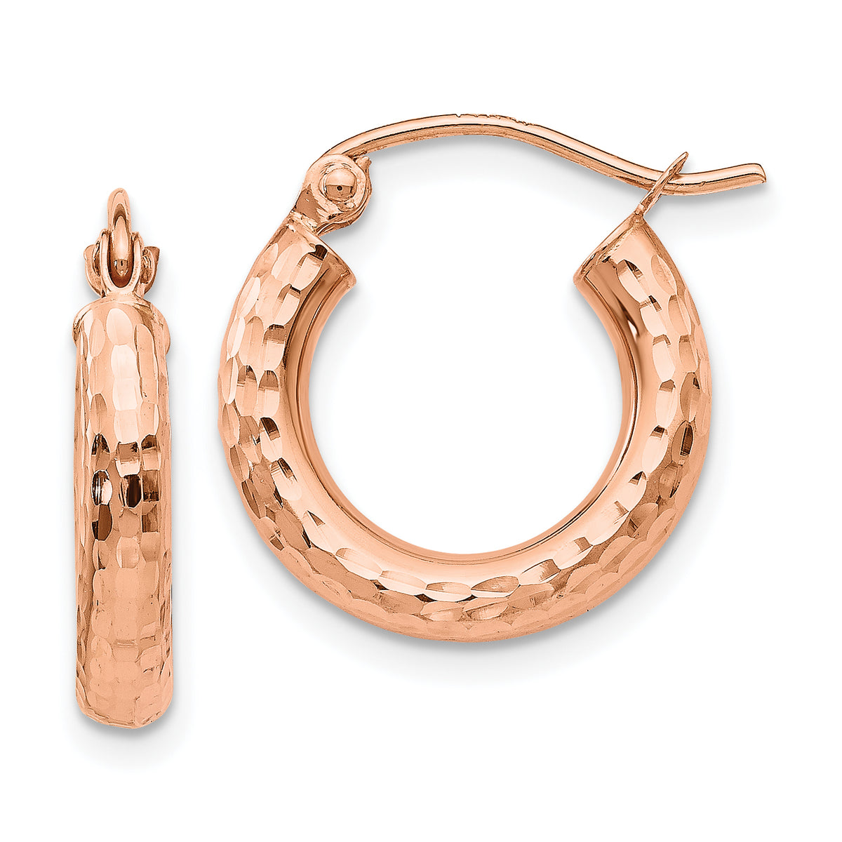 10K Rose Gold Polished Lightweight Small Diamond-cut Tube Hoop Earrings