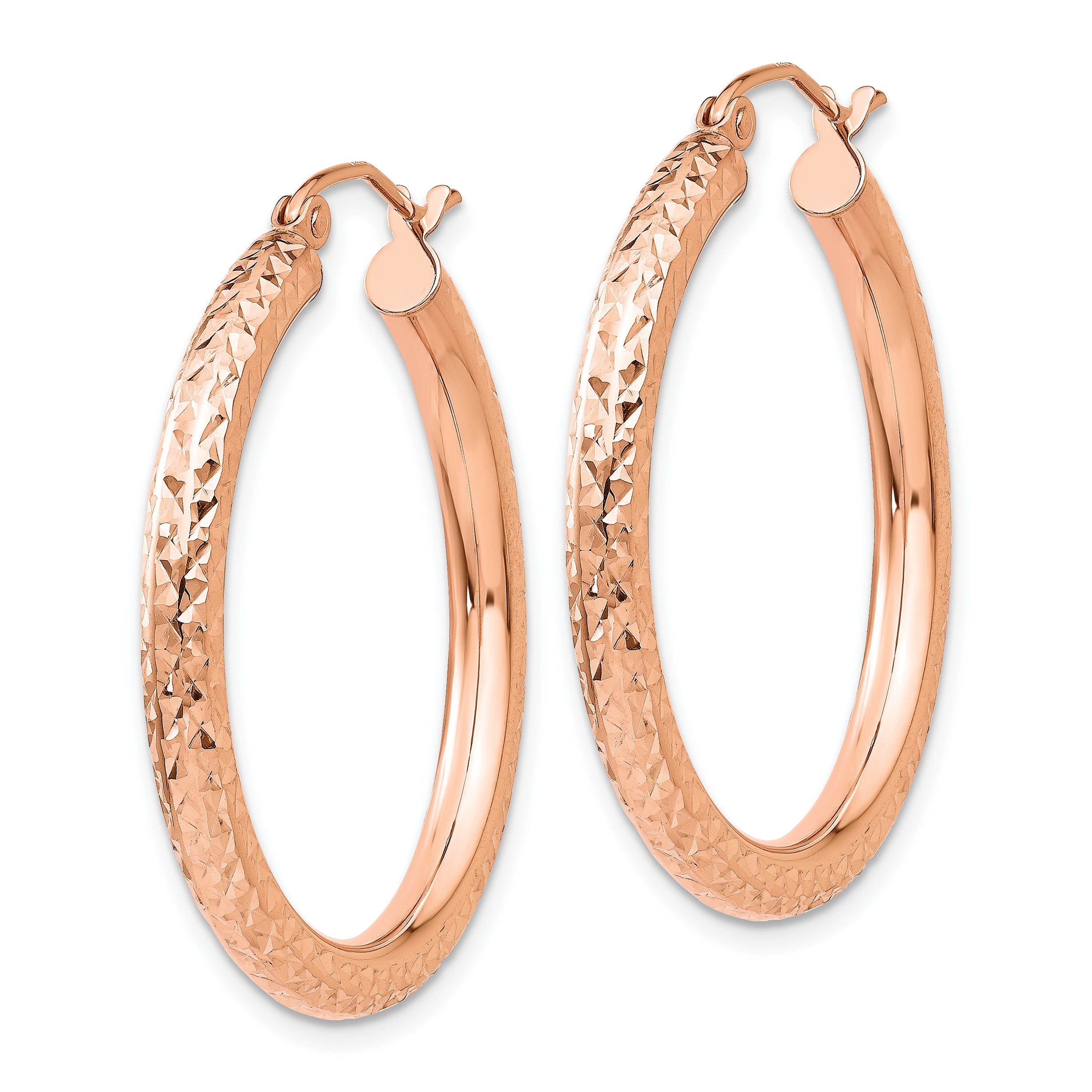 10K Rose Gold Diamond-cut 3mm Round Hoop Earrings