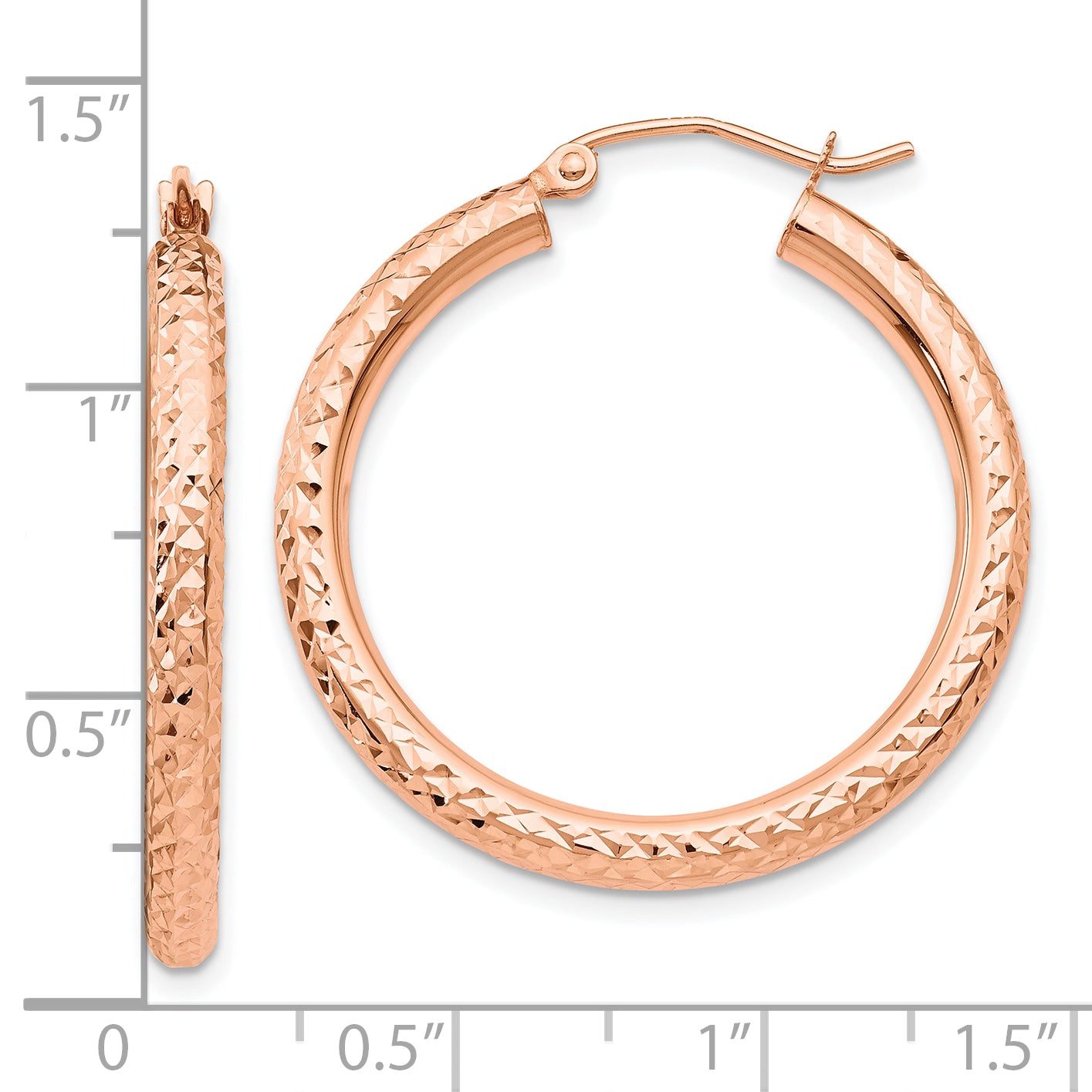 10K Rose Gold Diamond-cut 3mm Round Hoop Earrings