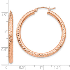 10K Rose Gold Diamond-cut 3mm Round Hoop Earrings