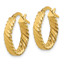 10k 3mm Patterned Oval Hoop Earrings