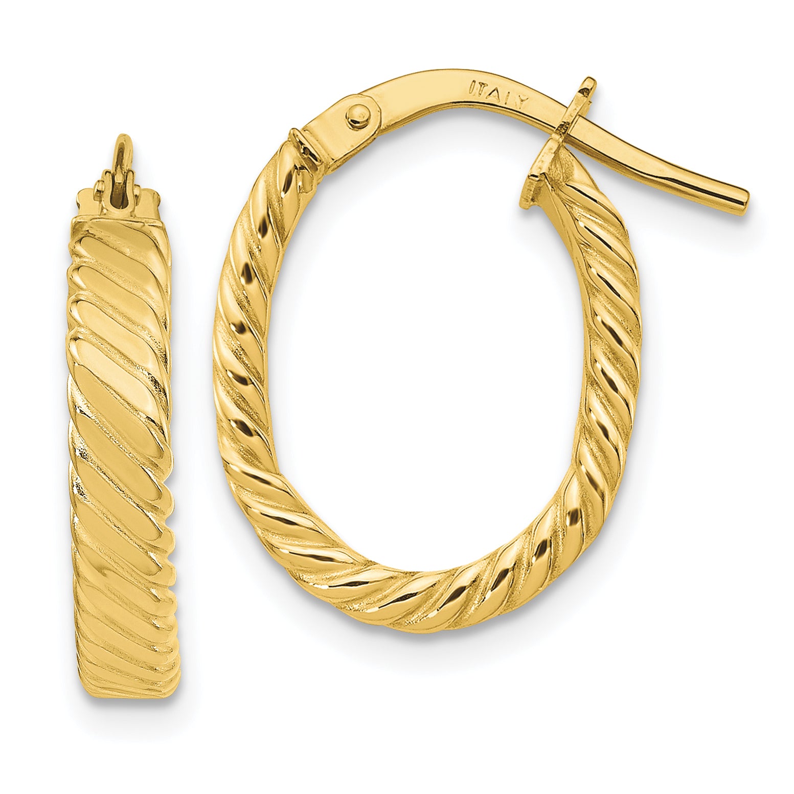 10k 3mm Patterned Oval Hoop Earrings