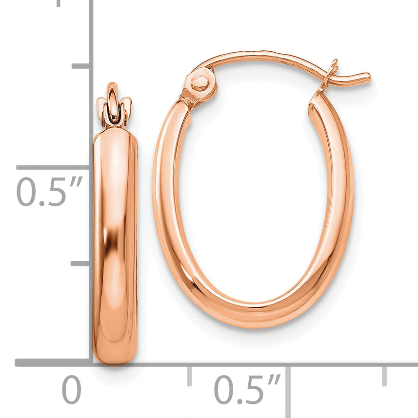 10k Rose Gold Polished Half-Round Oval Hoop Earrings