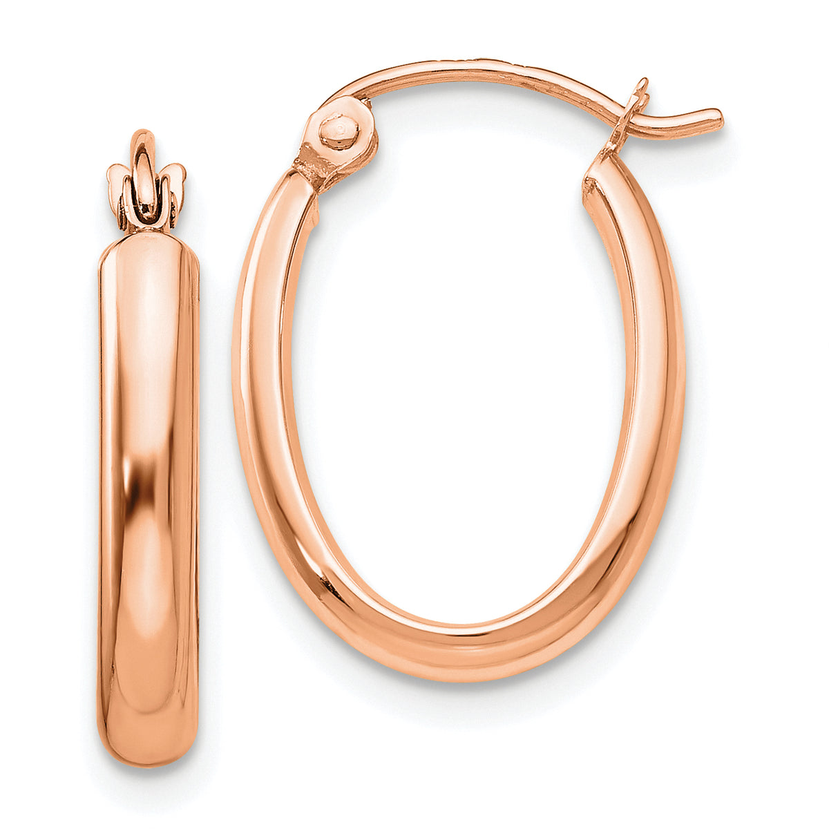 10k Rose Gold Polished Half-Round Oval Hoop Earrings