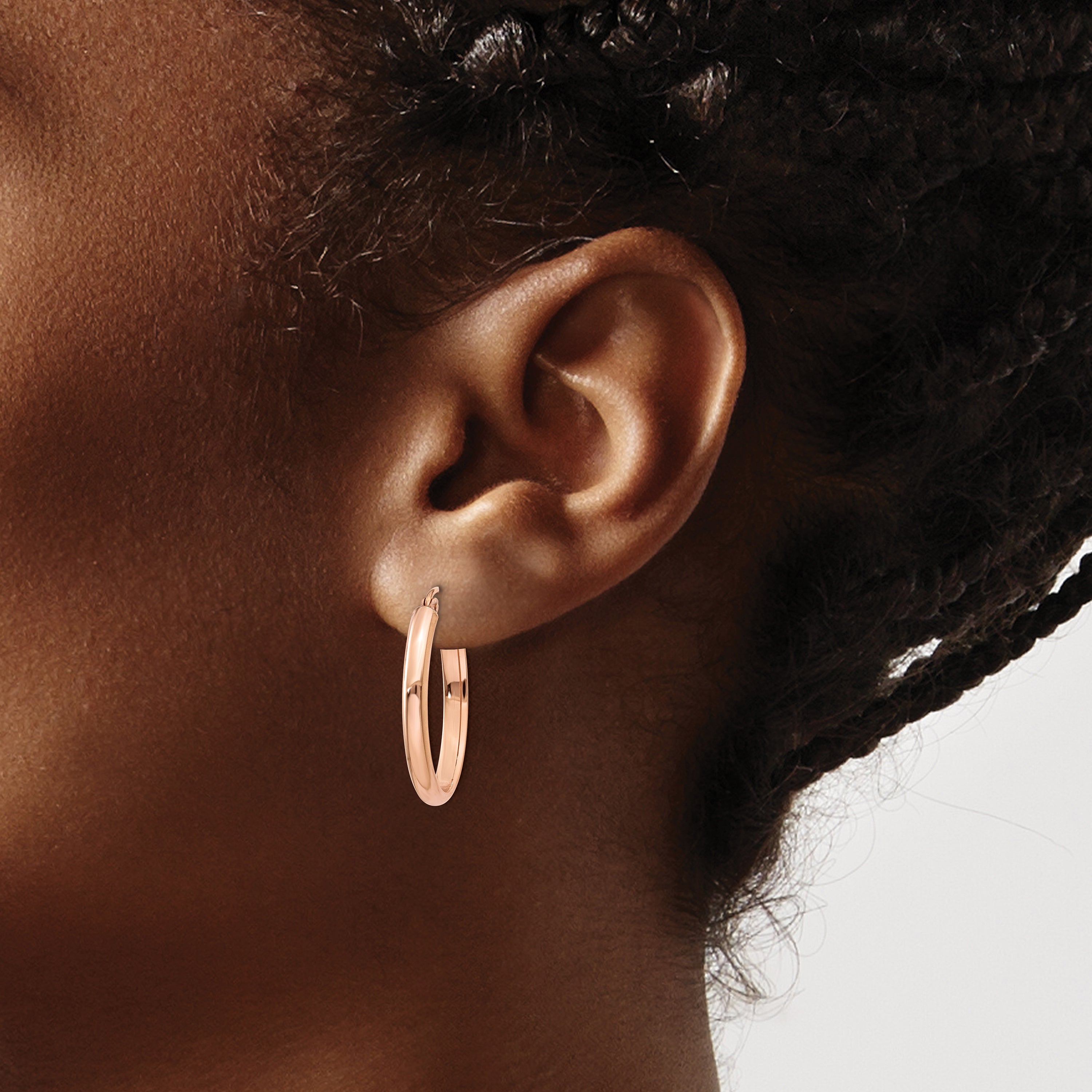 10k Rose Gold Polished Half-Round Oval Hoop Earrings