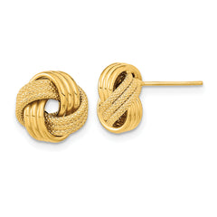 10k Polished Textured Triple Love Knot Post Earrings