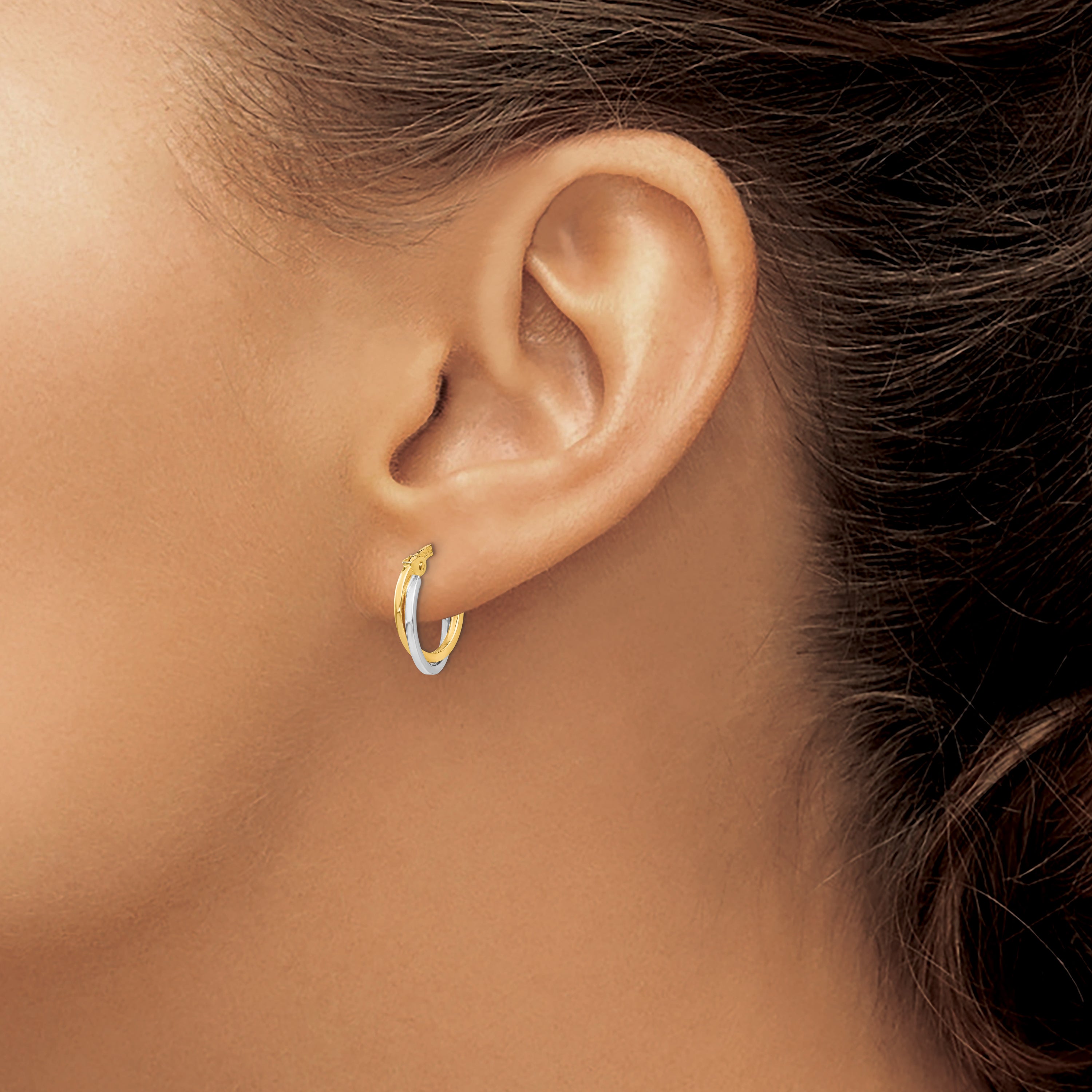 10k Two-tone Polished Hollow Hoop Earrings