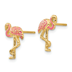 10k Pink Enameled Flamingo Post Earrings