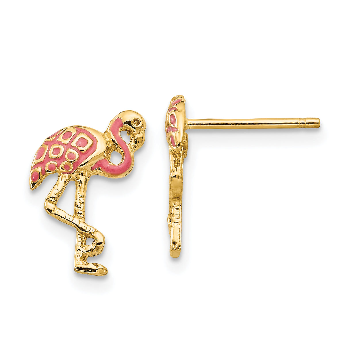 10k Pink Enameled Flamingo Post Earrings