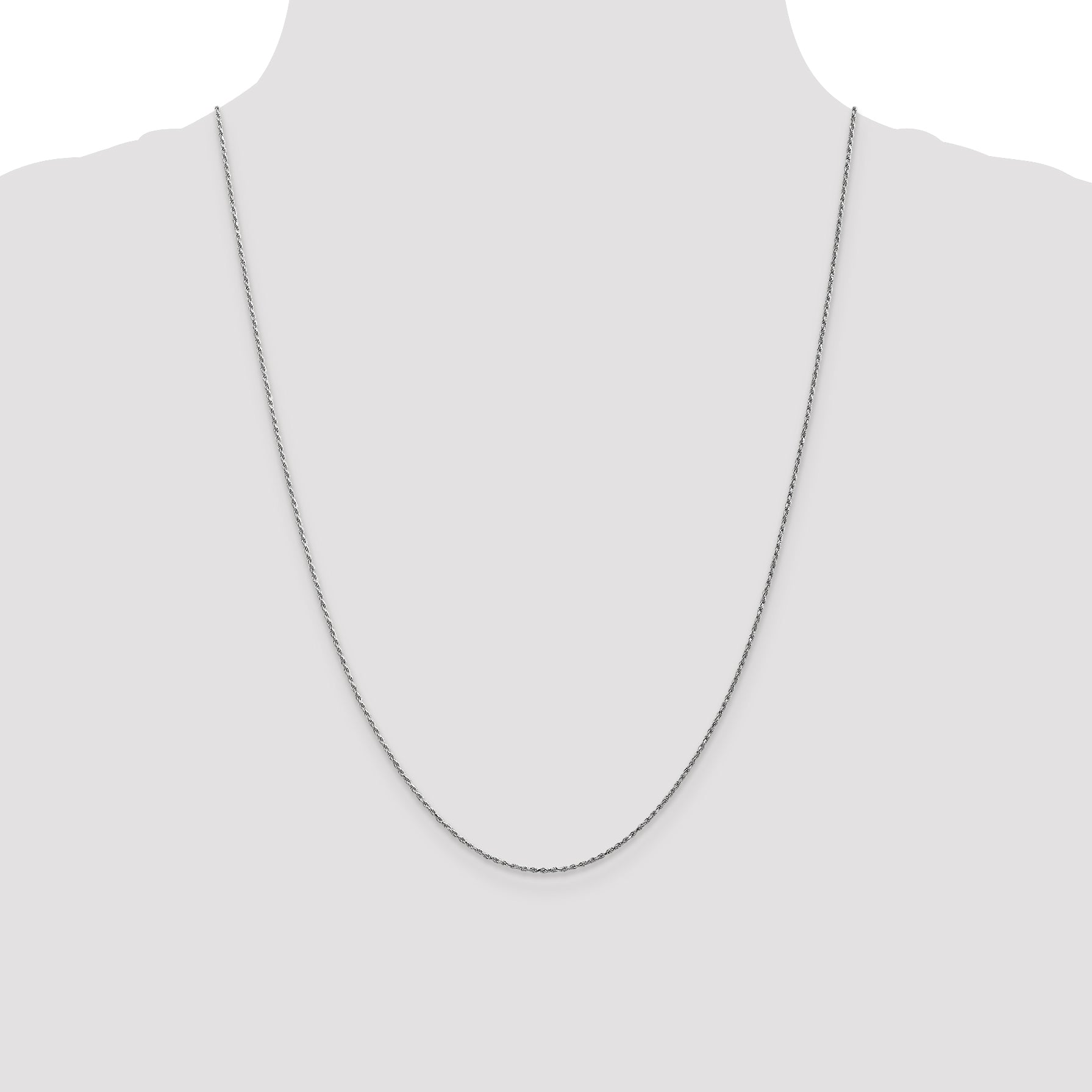 10K White Gold Polished Rope Necklace with Rhodium, Solid and Elegant