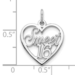 10K White Gold SWEET 16 In Heart Charm