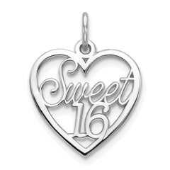 10K White Gold SWEET 16 In Heart Charm