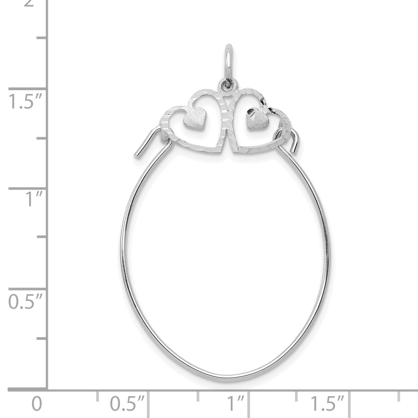 10K White Gold Double Hearts Charm Holder with Polished Rhodium Finish