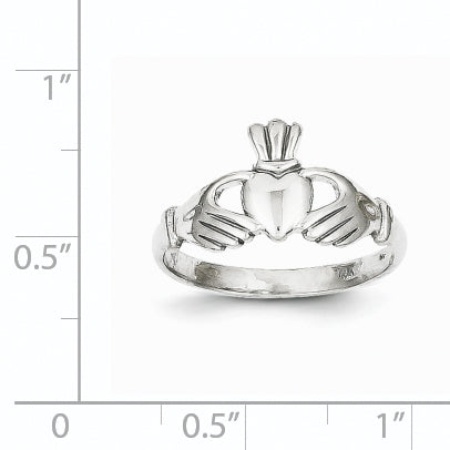 10k White Gold Polished Claddagh Ring