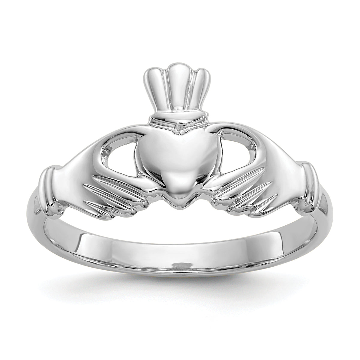 10k White Gold Polished Claddagh Ring