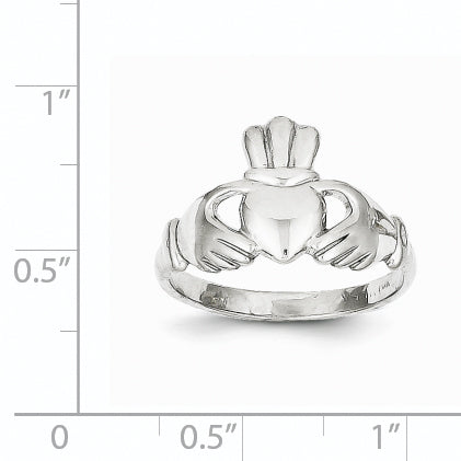 10k White Gold Polished Claddagh Ring