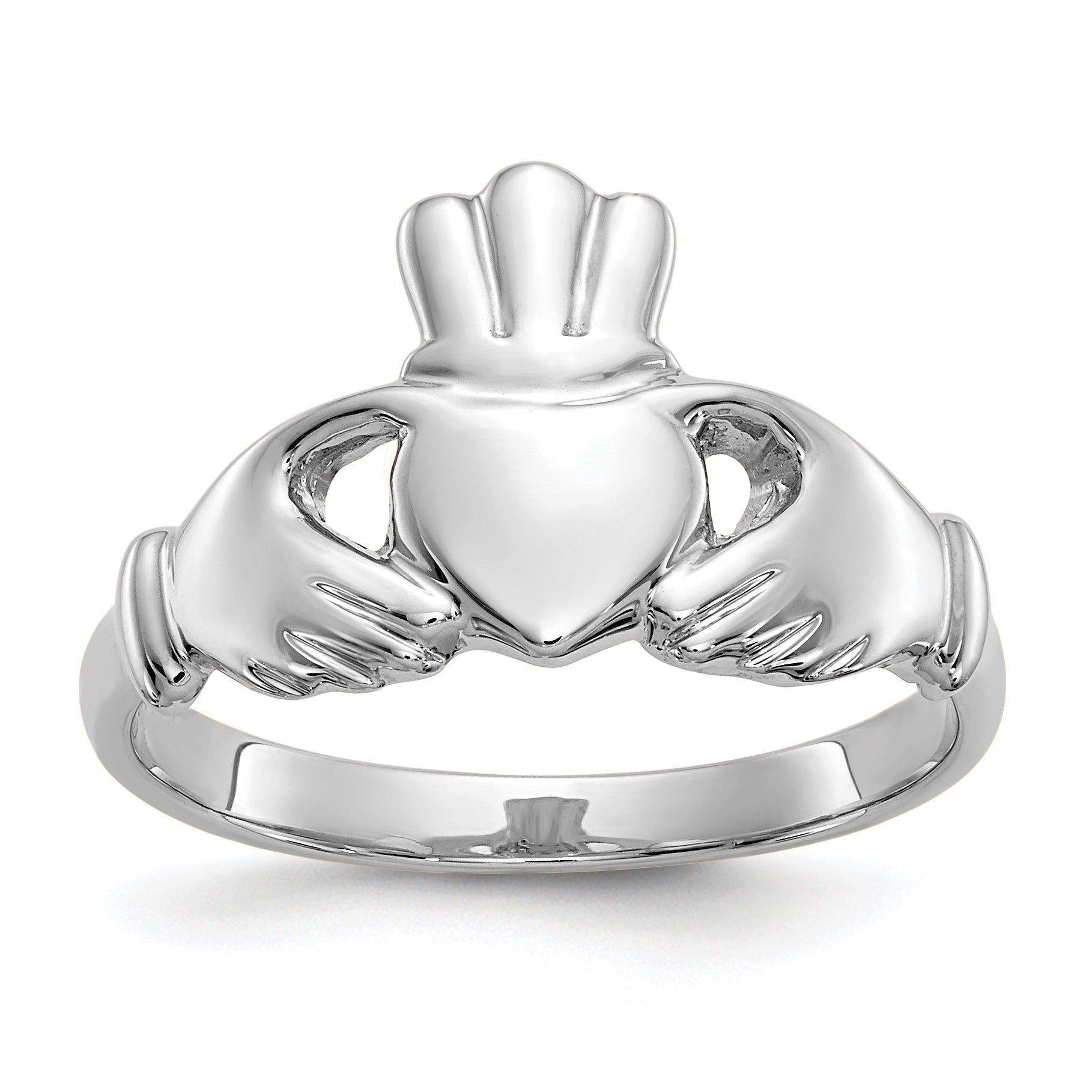 10k White Gold Polished Claddagh Ring