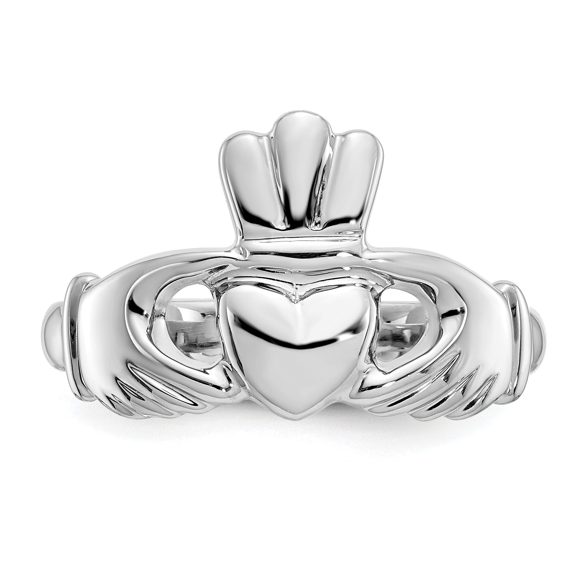 10k White Gold Polished Claddagh Ring