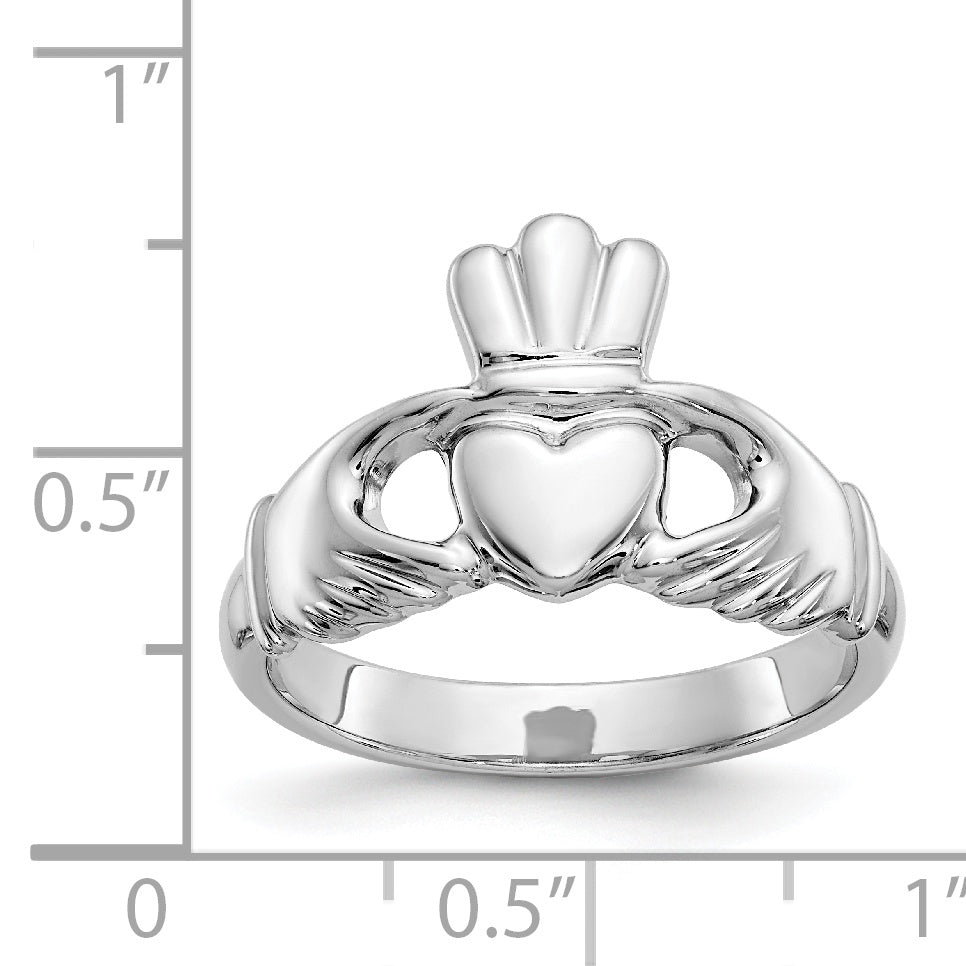 10k White Gold Polished Claddagh Ring