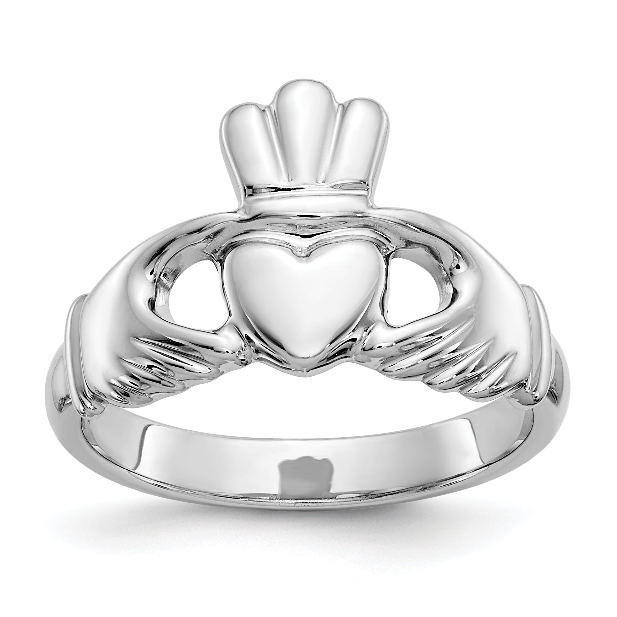 10k White Gold Polished Claddagh Ring