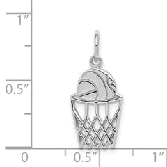 10K White Gold Basketball and Net Charm with Polished Finish  Solid, Rhodium-Plated Design