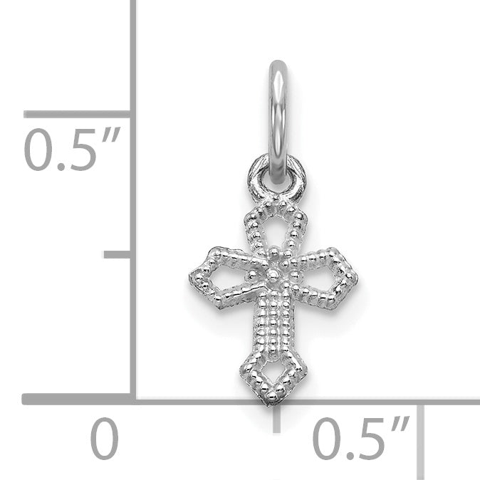 10K White Gold Passion Cross Charm with Polished Rhodium Finish