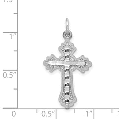 10K White Gold Diamond-Cut Cross Charm with Polished Finish, Rhodium Plating