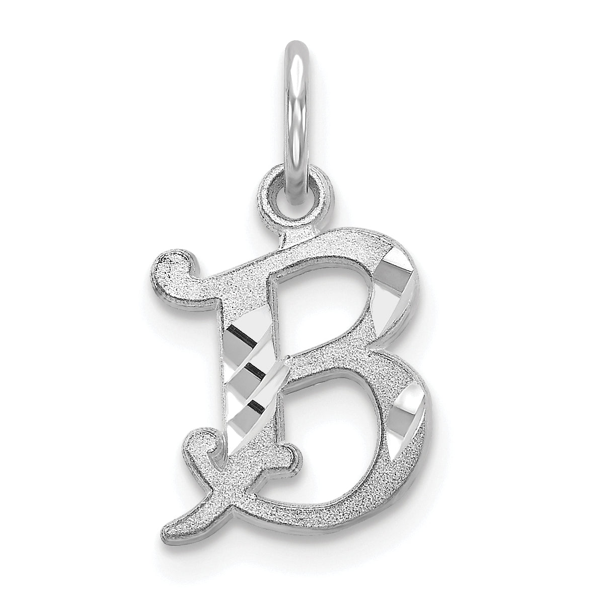 10k White Gold Diamond-cut Initial B Charm