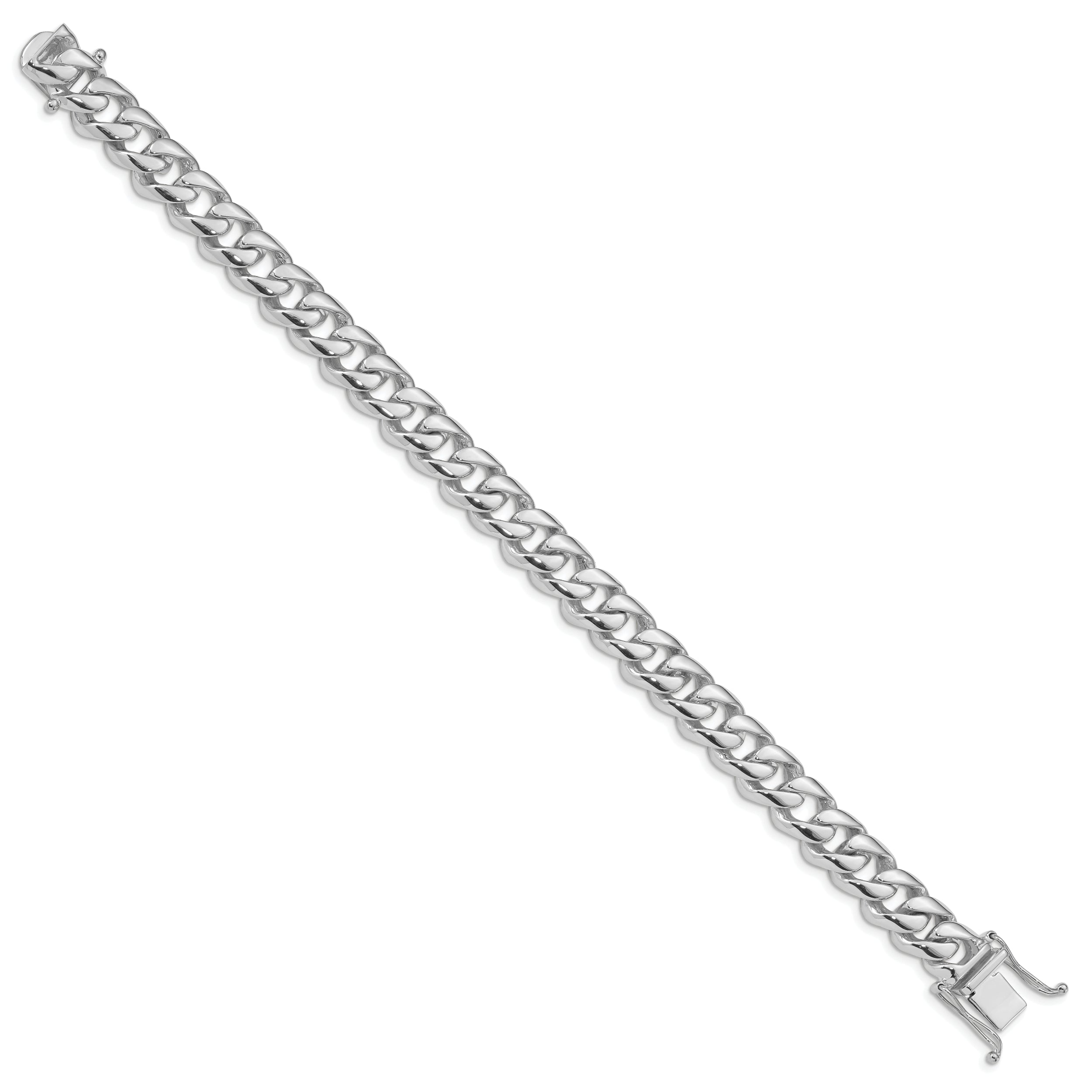 10k White Gold 9.6mm Hand-polished Rounded Curb Link Bracelet