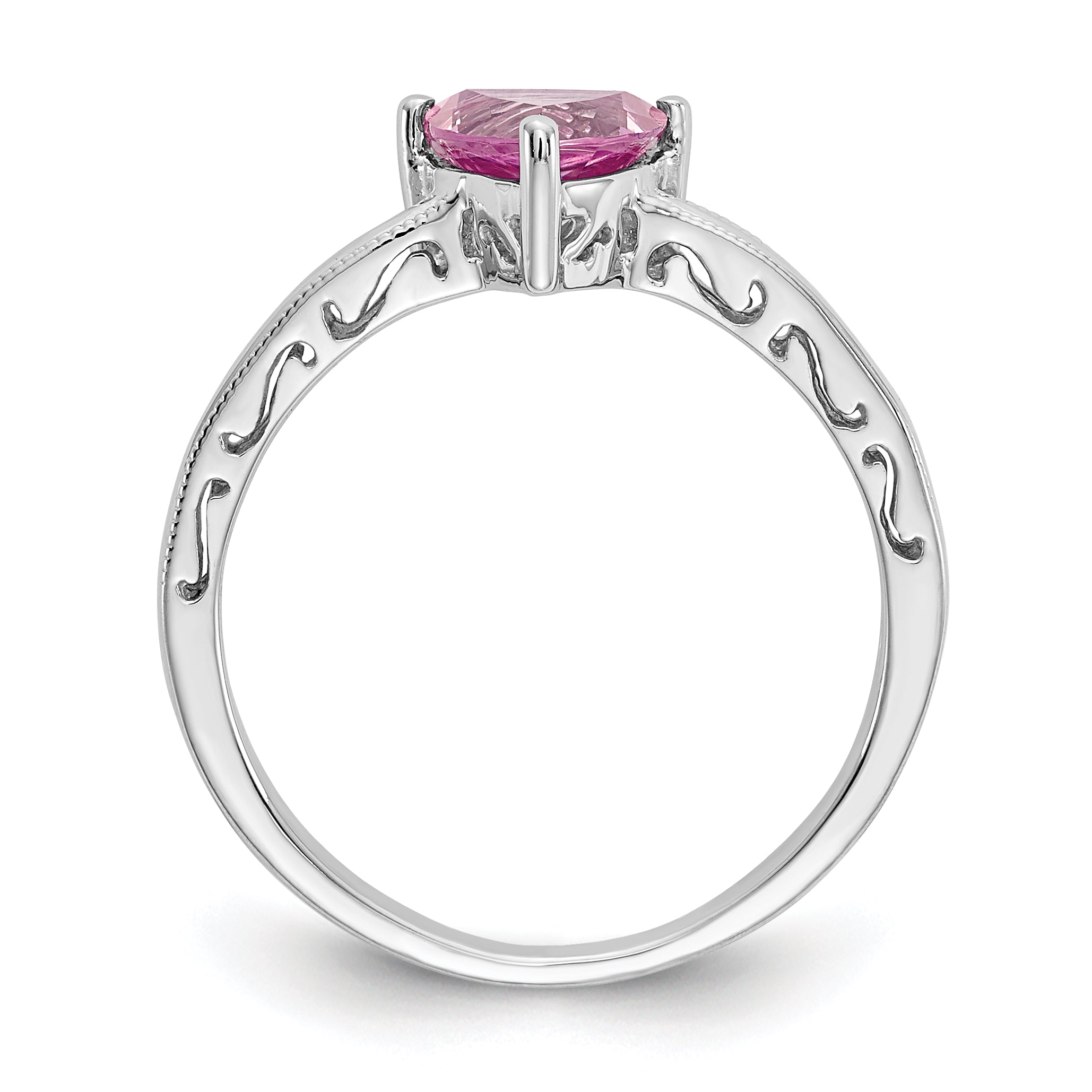 10k White Gold Created Pink Sapphire Ring