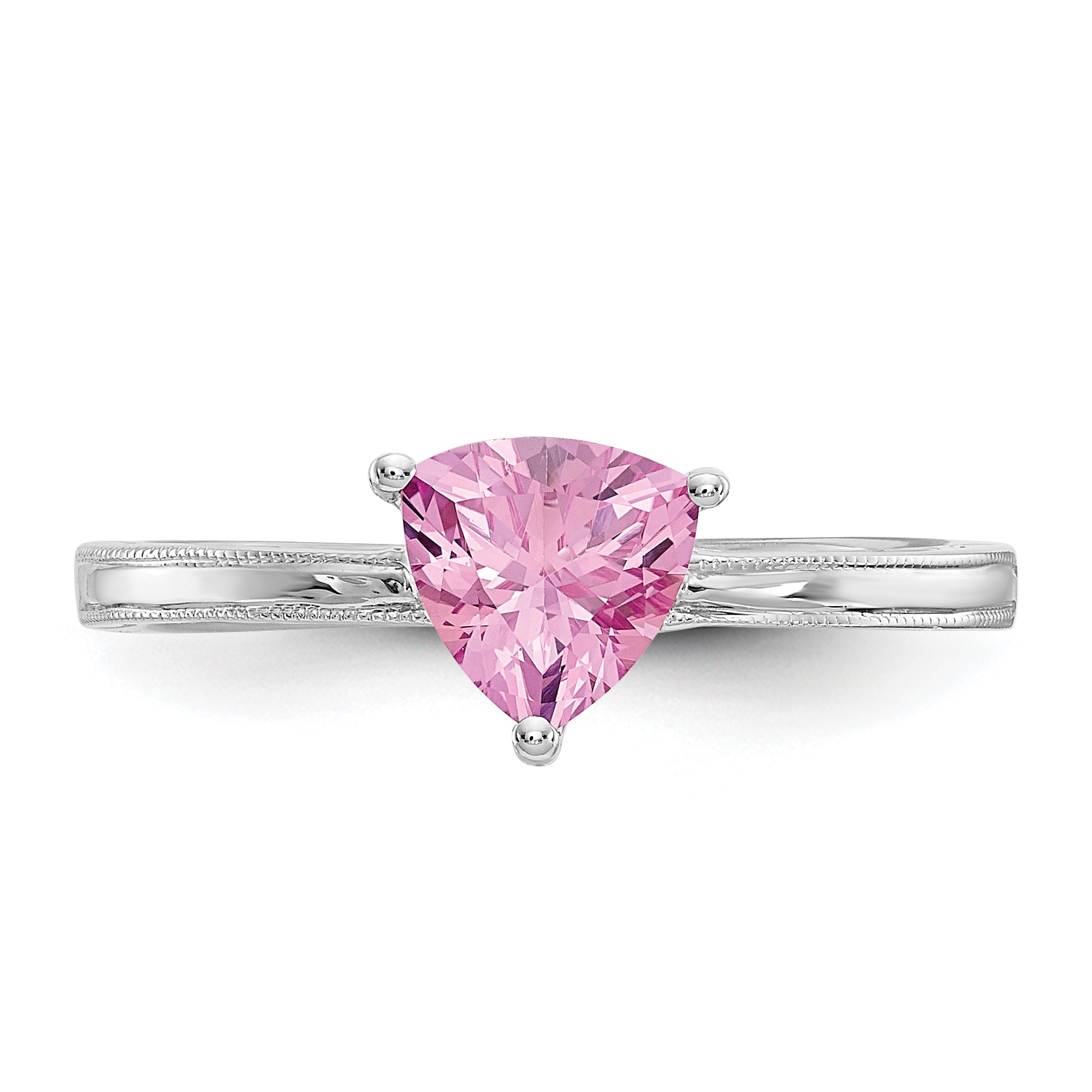 10k White Gold Created Pink Sapphire Ring