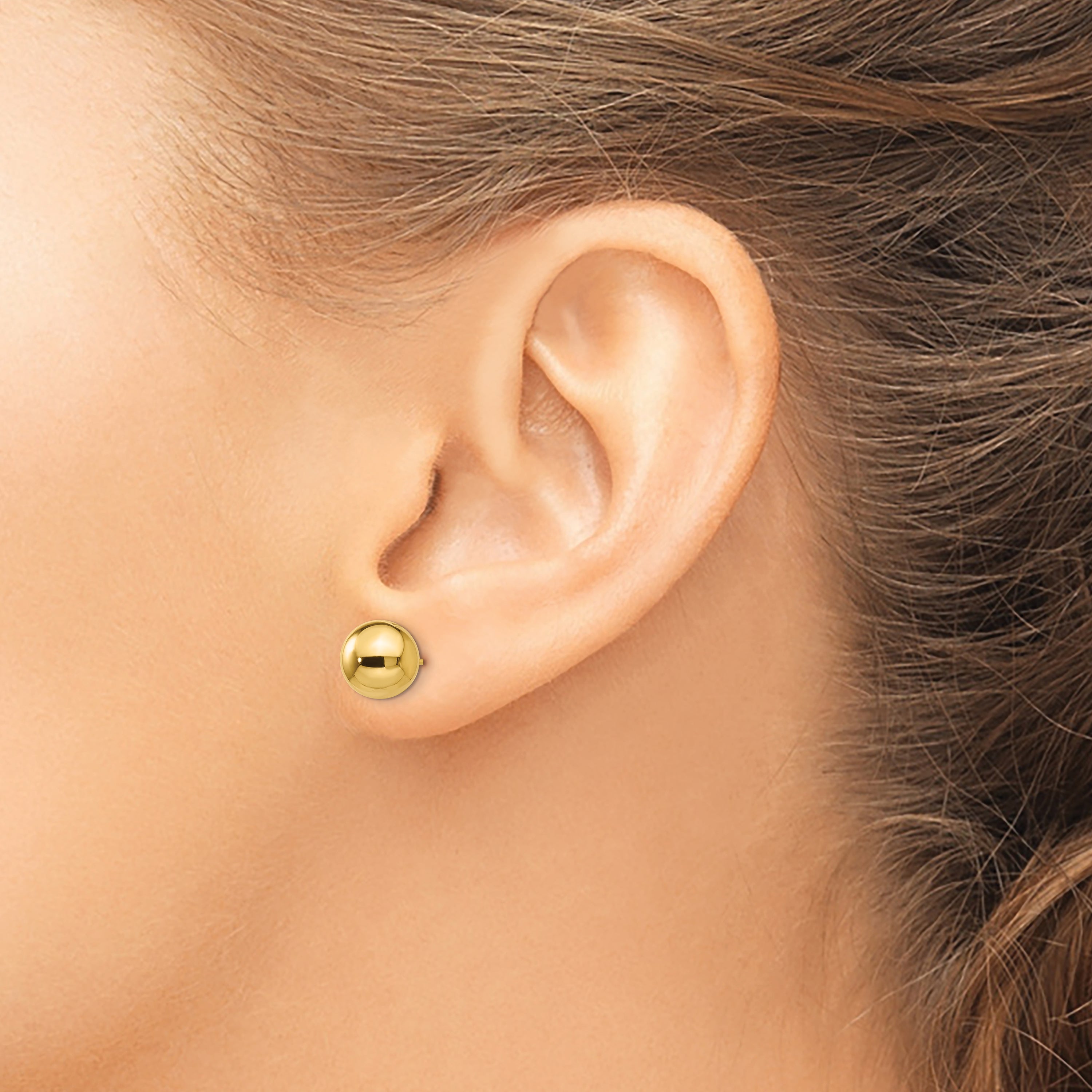 10K Gold Polished 8mm Ball Post Earrings for Women  Elegant Hollow Design