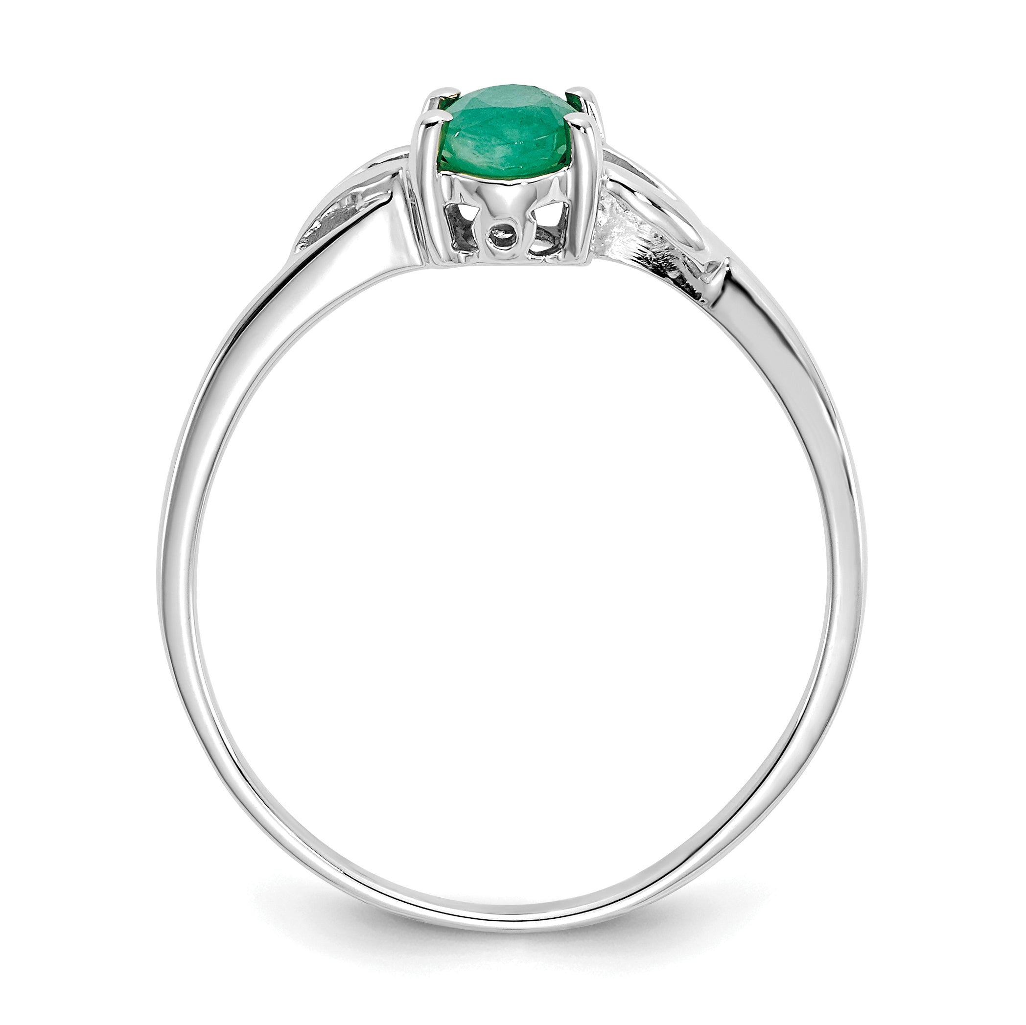 10k White Gold Polished Genuine Emerald Birthstone Ring