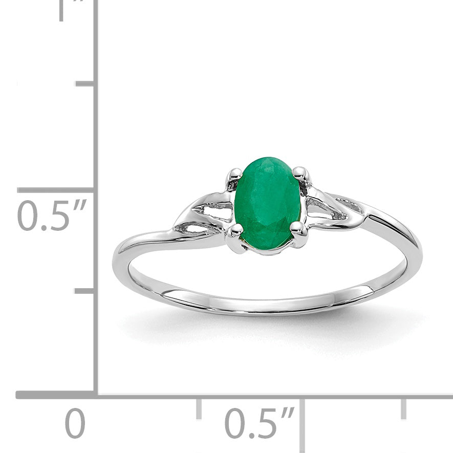 10k White Gold Polished Genuine Emerald Birthstone Ring