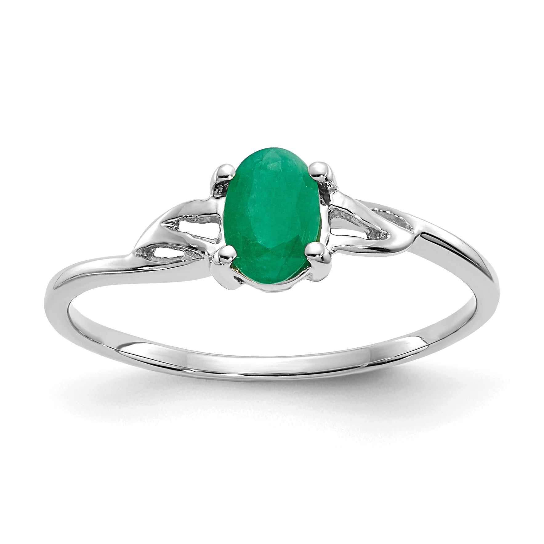 10k White Gold Polished Genuine Emerald Birthstone Ring