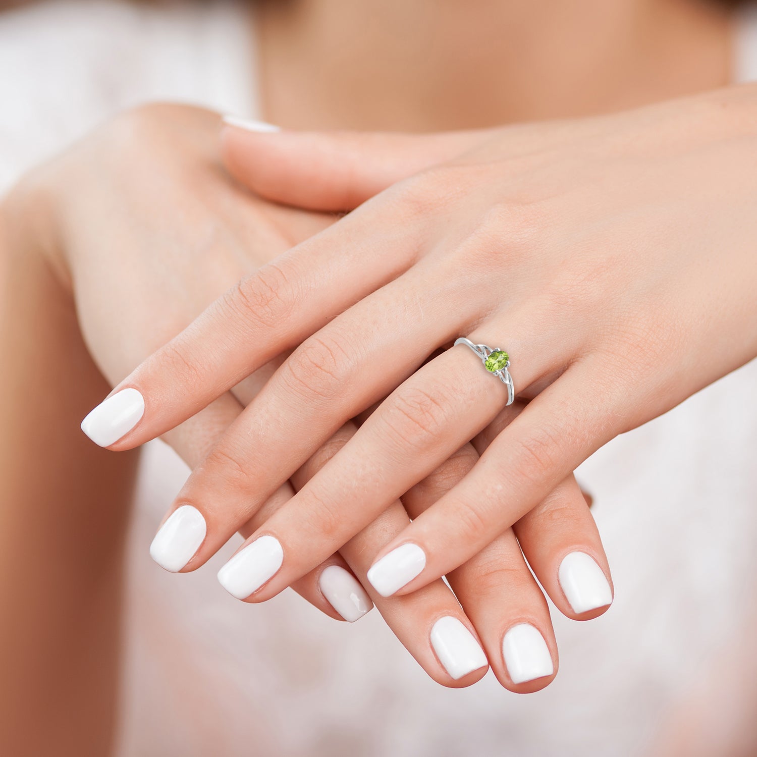 10k White Gold Polished Genuine Peridot Birthstone Ring