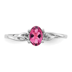 10k White Gold Polished Genuine Pink Tourmaline Birthstone Ring