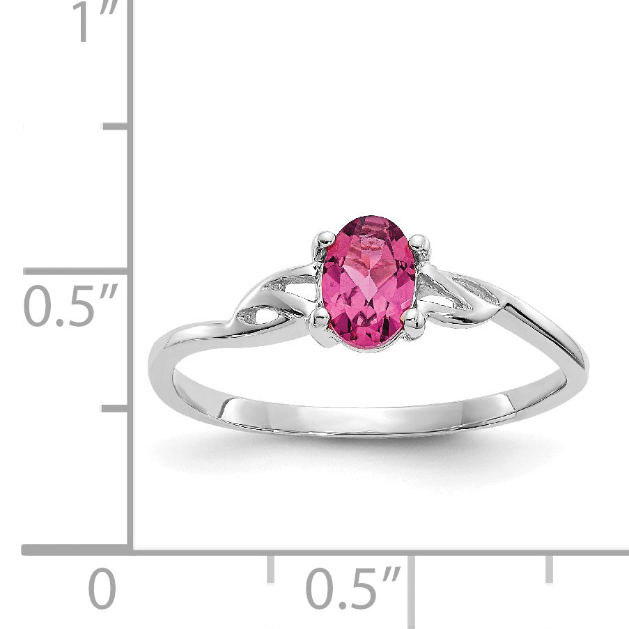 10k White Gold Polished Genuine Pink Tourmaline Birthstone Ring