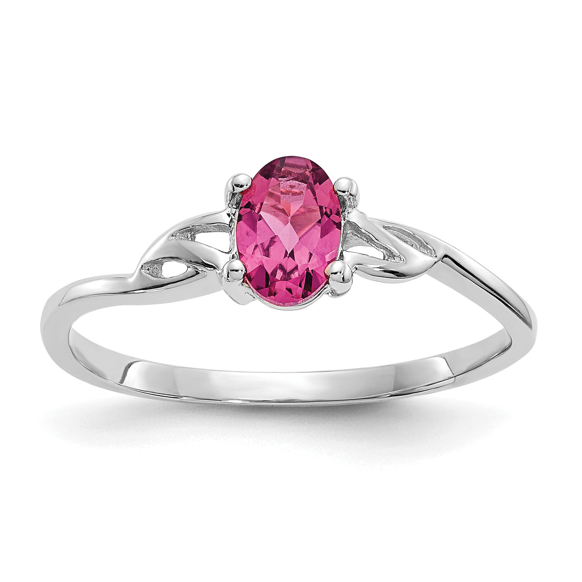 10k White Gold Polished Genuine Pink Tourmaline Birthstone Ring