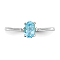 10k White Gold Polished Genuine Diamond/Blue Topaz Birthstone Ring