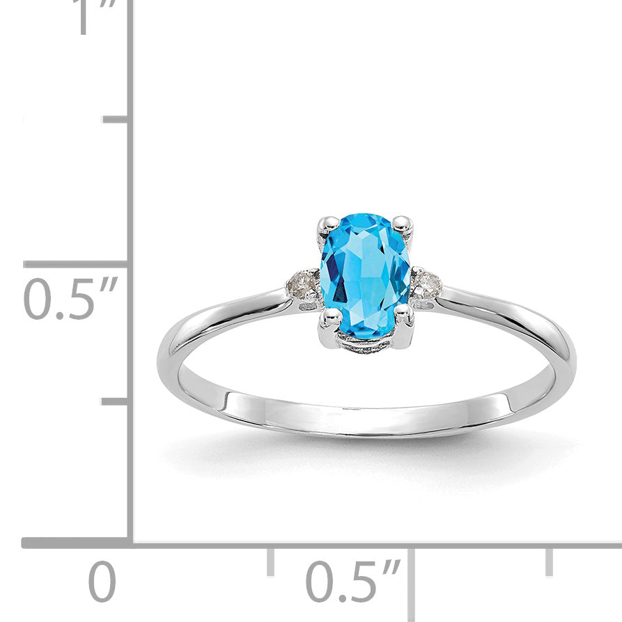 10k White Gold Polished Genuine Diamond/Blue Topaz Birthstone Ring