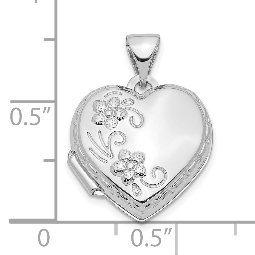 10k White Gold Polished Reversible Floral Heart Locket