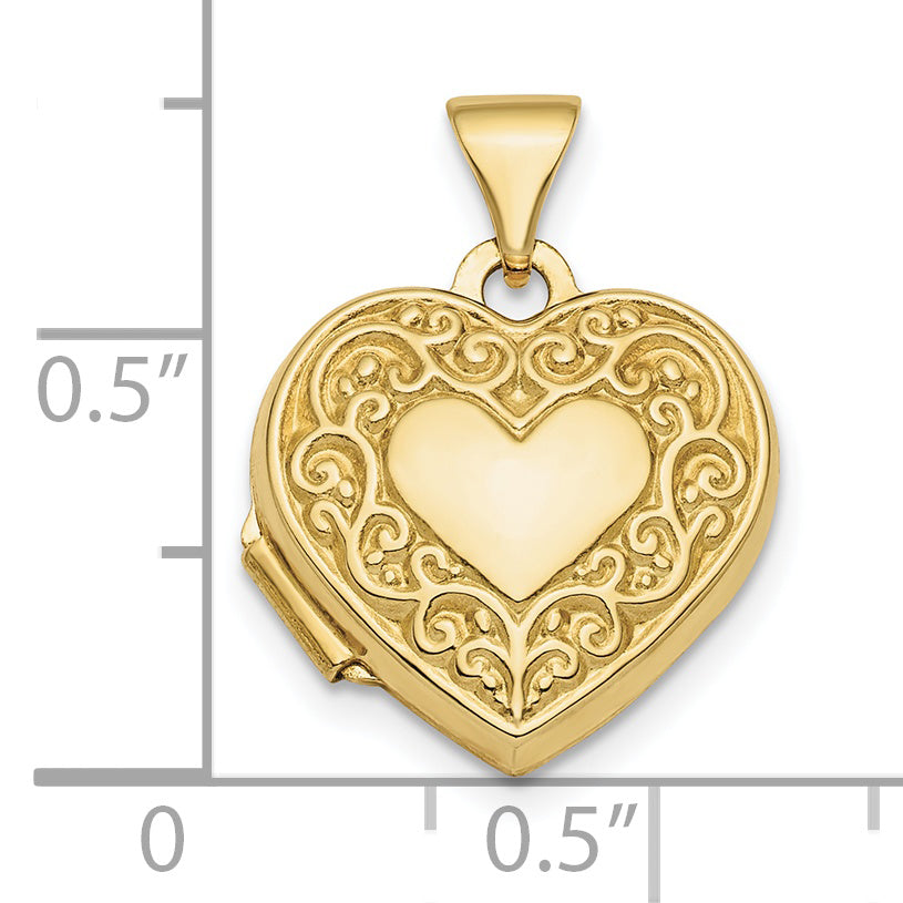 10k Polished Fancy Scroll Design Front & Back 15mm Heart Locket