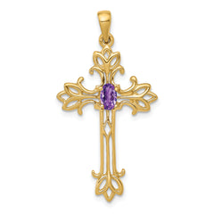 10K Polished Amethyst Cross Pendant