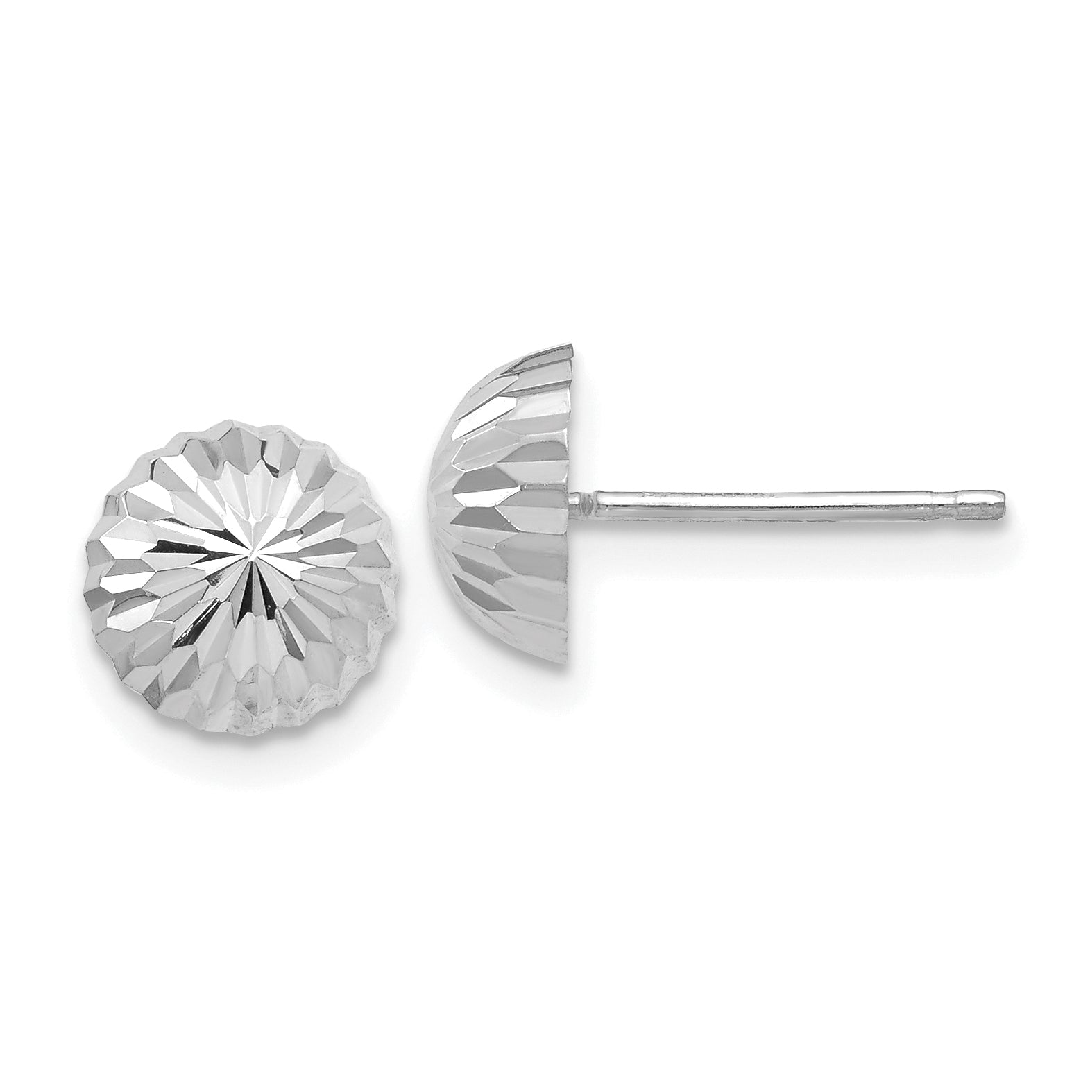 10k White Gold Polished & Diamond-Cut Half Ball Post Earrings