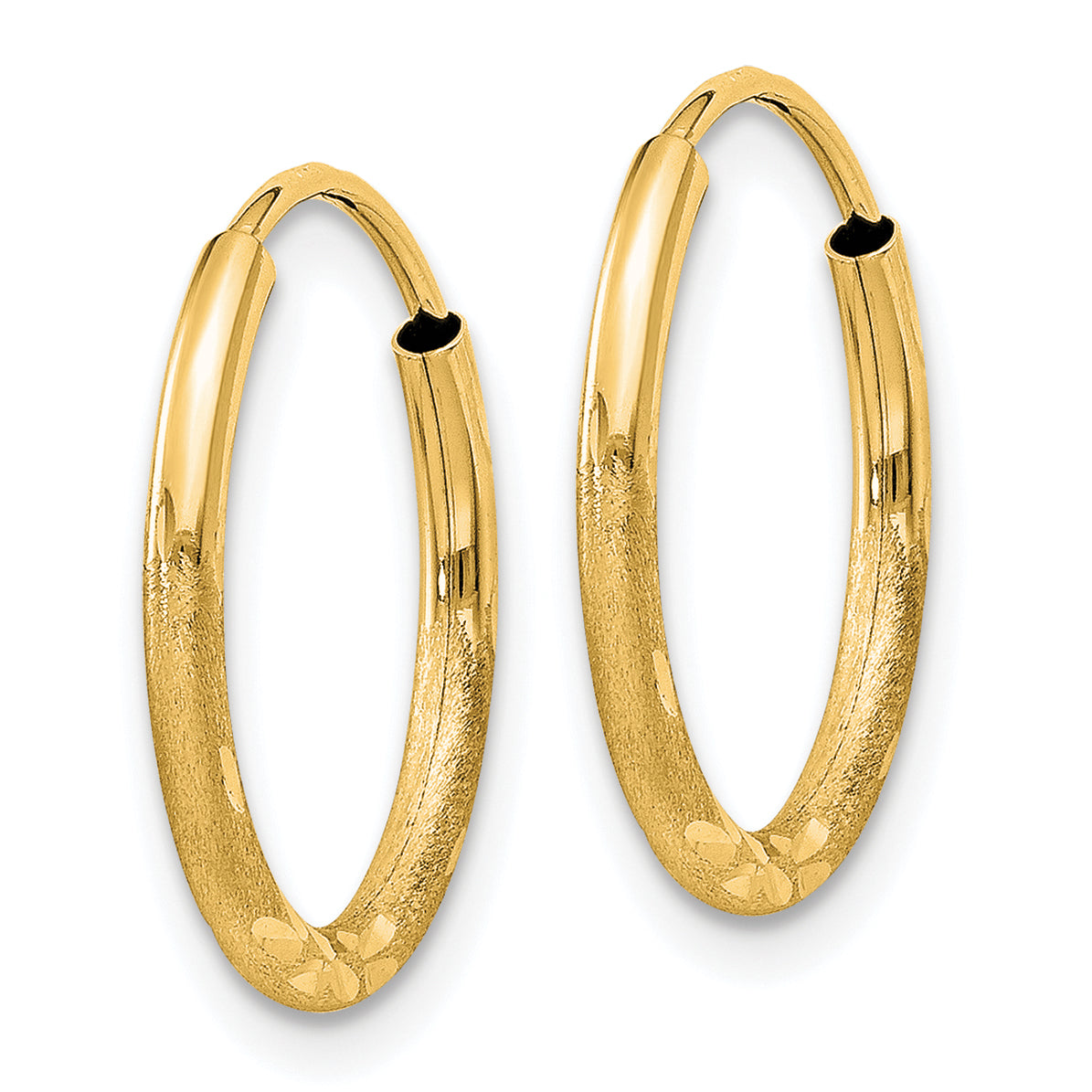 10k 1.5mm Satin Diamond-cut Endless Hoop Earrings