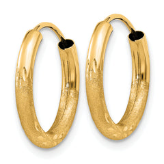 10k 2mm Satin Diamond-cut Endless Hoop Earrings