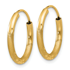 10k 2mm Satin Diamond-cut Endless Hoop Earrings