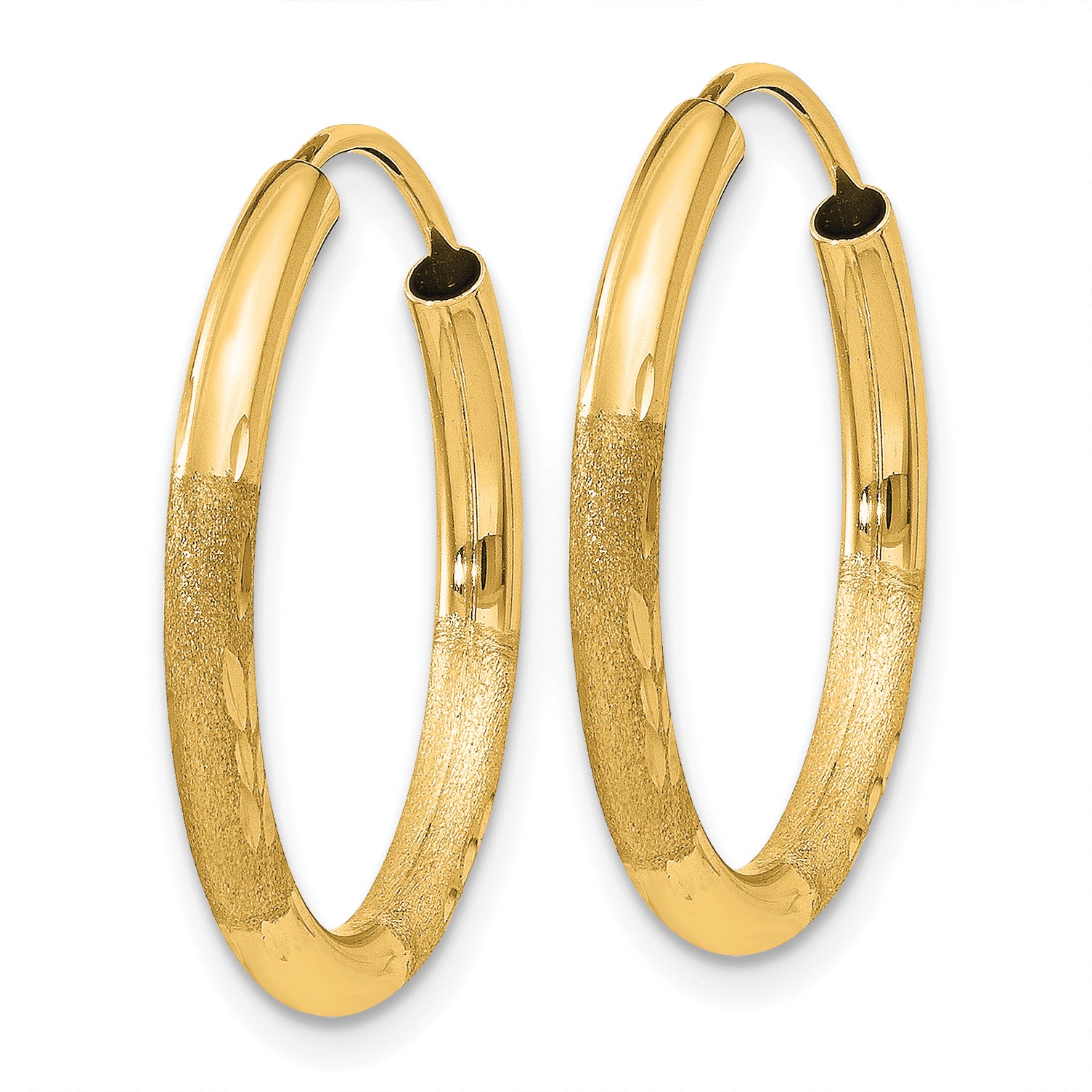 10k 2mm Satin Diamond-cut Endless Hoop Earrings